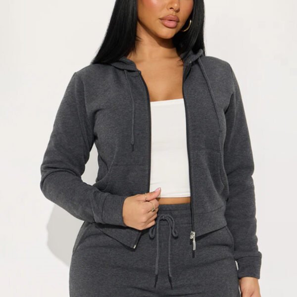 1 Solid Zip up Women Hoodie Set