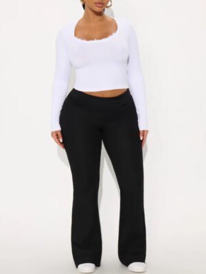 1 Custom Solid Knit Fold Over Cotton Women pants