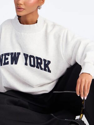 1 Mock Neck Embroidery Women Sweatshirt