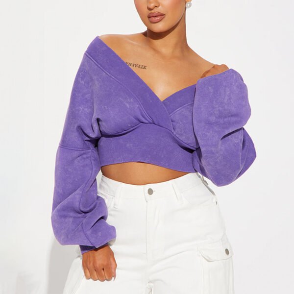 1 V-neck Cotton Solid Women Sweatshirt