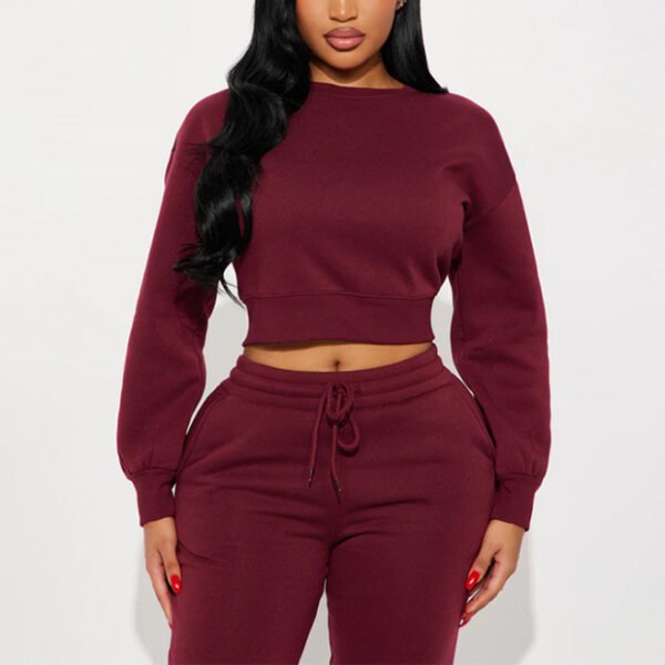 1 Crop Top Cotton Solid Women Sweatshirt Set