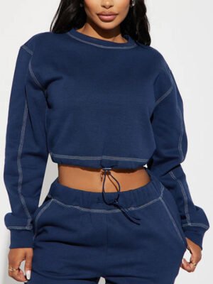 Crew Neck Cropped Sweatshirt Set