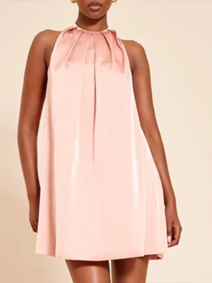 Peach Satin Halter Neck Shift Dress Peach Satin Halter Neck Shift Dress