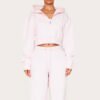 Petite Baby Pink Zip Up  Crop Hoodie