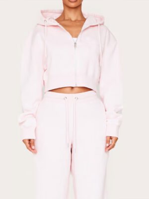 Petite Baby Pink Zip Up  Crop Hoodie