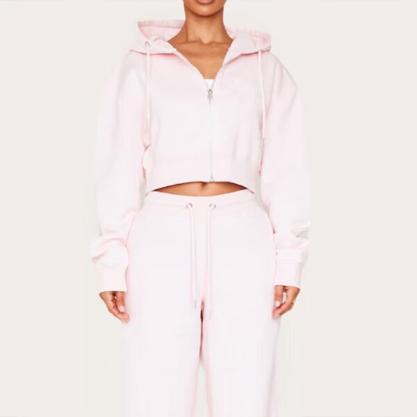 Petite Baby Pink Zip Up  Crop Hoodie