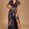 Midnight Mood Navy Blue Floral Print Tiered Maxi Dress