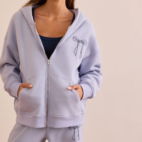 Zip Embroidered Women Hoodie Set