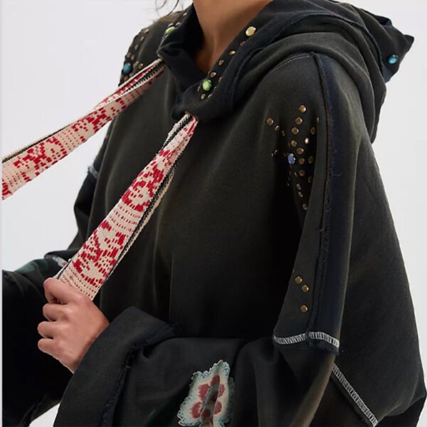 Rhinestone College Black Pullover Hoodie Rhinestone College Black Pullover Hoodie