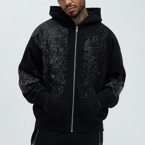 Custom Zip up Rhinestone Men Hoodies