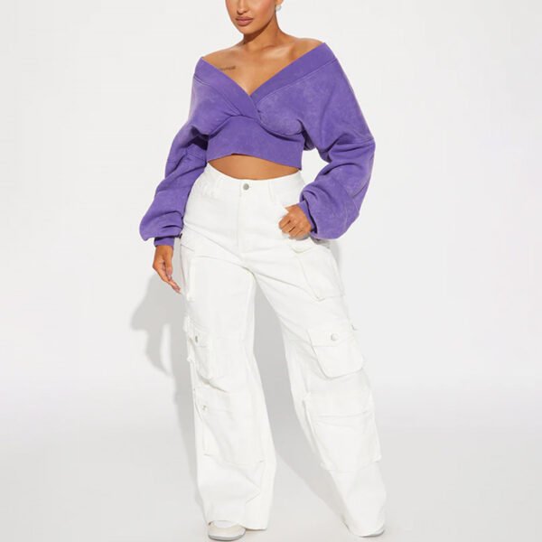 2 V-neck Cotton Solid Women Sweatshirt