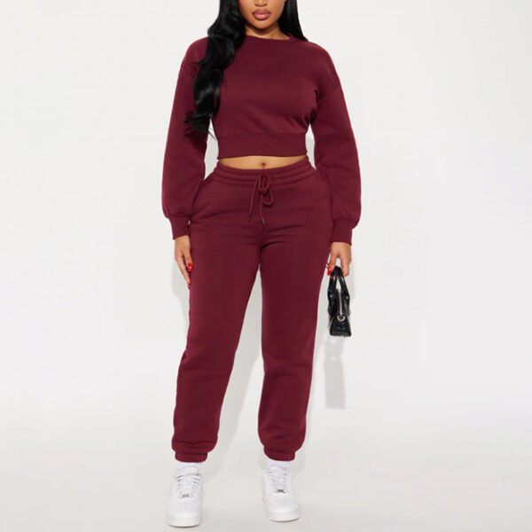 2 Crop Top Cotton Solid Women Sweatshirt Set