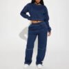 2 Crew Neck Cropped Sweatshirt Set