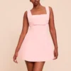Premium Blush Woven Belt Detail Shift Dress