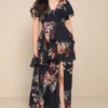 Midnight Mood Navy Blue Floral Print Tiered Maxi Dress