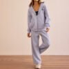 Zip Embroidered Women Hoodie Set