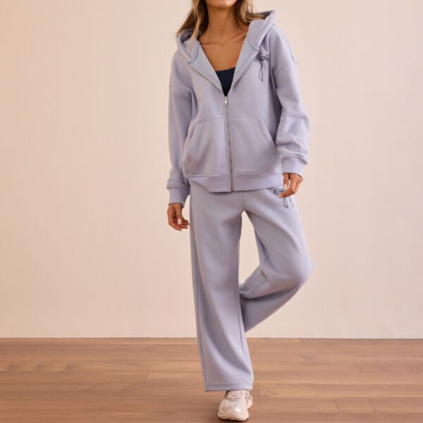 Zip Embroidered Women Hoodie Set