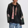 3 Rhinestone College Black Pullover Hoodie