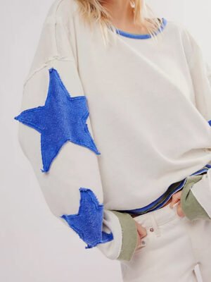 Applique Embroidery Blue Star Sweatshirt