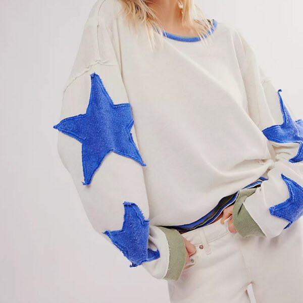 Applique Embroidery Blue Star Sweatshirt Applique Embroidery Blue Star Sweatshirt