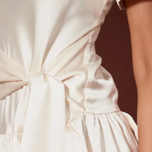 4 Champagne Satin Short Sleeve Wrap Drape Dress