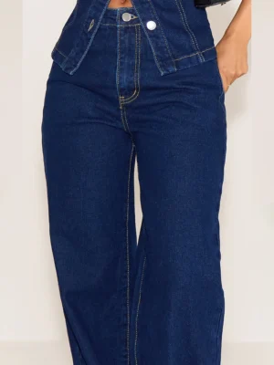 Petite Indigo Blue Wash Straight Leg Mid Rise Jeans