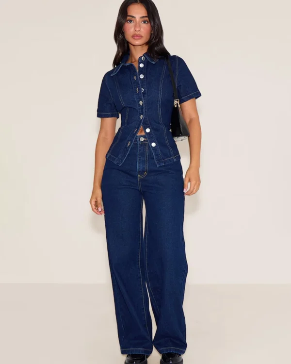 Petite Indigo Blue Wash Straight Leg Mid Rise Jeans Petite Indigo Blue Wash Straight Leg Mid Rise Jeans