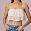 Ruffled Cropped Camisole Top in Ivory