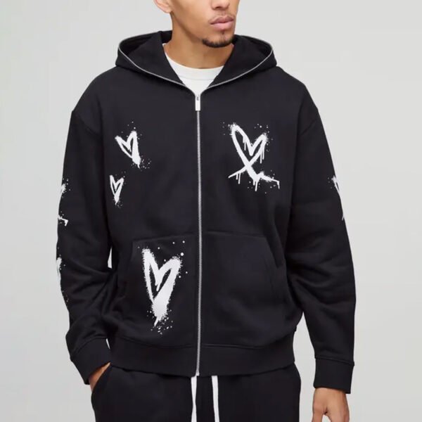 1 Oversized Heart Zip Through Hoodie Set