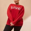 1 Printed Live Slogan Oversized Crew Neck Women Sweatshirt