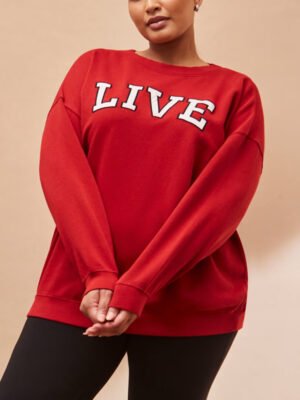 1 Printed Live Slogan Oversized Crew Neck Women Sweatshirt