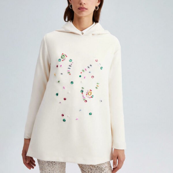 1 Custom Multicolor Rhinestones Side Slit Women Hoodie