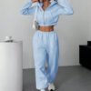 1 (4) Women Casual Solid Color Drop Shoulder Loose Zip-Up Cropped Hoodie Sweatpants Set