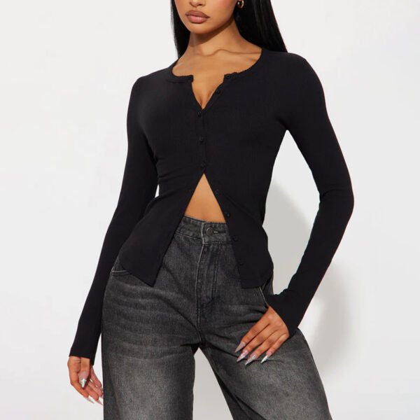 High Quality Button Up Ribbed Women Top