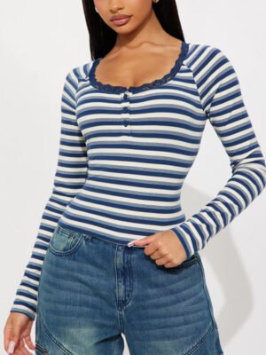 High Quality Long Sleeve Henley Women Top