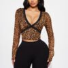 1 High Quality Leopard Mesh Long Sleeve Women Top