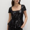 1 Basics Sequin Peplum Fitted Top