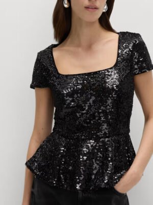 1 Basics Sequin Peplum Fitted Top
