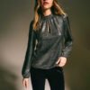 Basics Gold Sparkly Keyhole Long Sleeve Top for Women