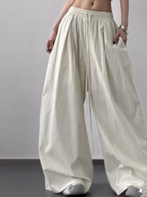Striped Wide Leg Drawstring Pants