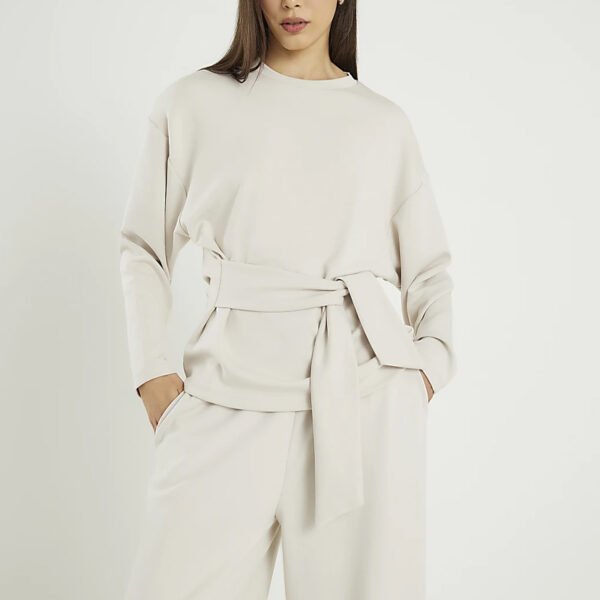 1 Basics Premium Long Sleeve Tie Front Top Set for Women