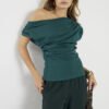 Basics Short Sleeve Off Shoulder Drape Top for Women