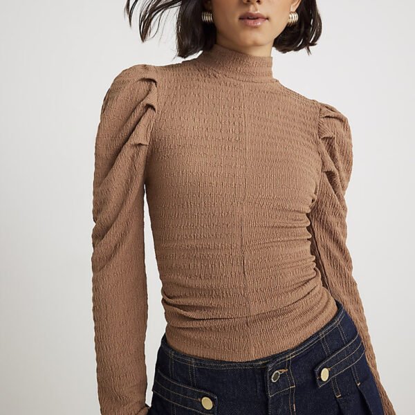 Long Sleeve Ruched Shoulder Top for Women