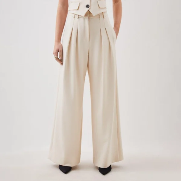Compact Stretch Tailored Pleated Straight Leg Pants Compact Stretch Tailored Pleated Straight Leg Pants