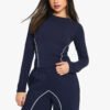 1 Contrast Piping Detail Long Sleeve Top Set
