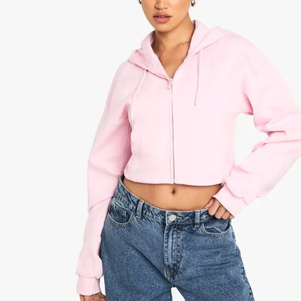 1 Custom Cotton Interlock Cropped Zip Through Hoodie
