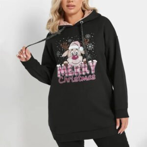 Cotton Reindeer Print Hoodie for Women