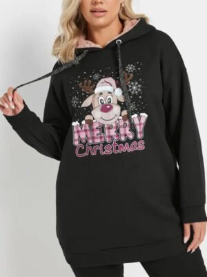 1 Cotton Reindeer Print Hoodie for Women
