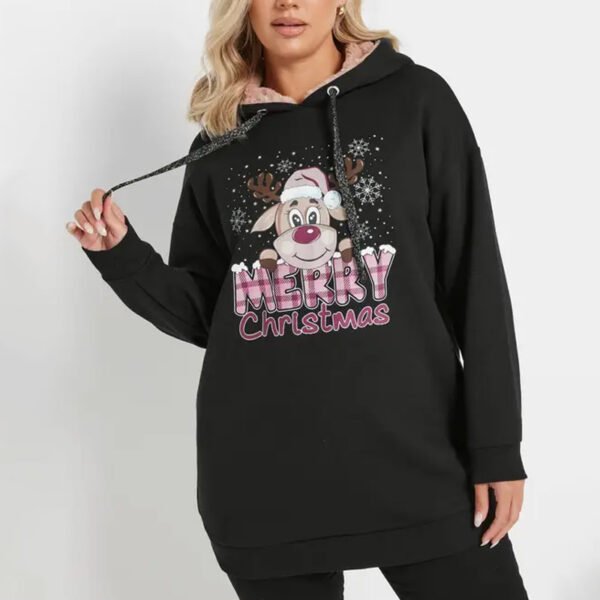 1 Cotton Reindeer Print Hoodie for Women