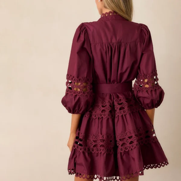 2 100% Cotton Plum Eyelet Mini Dress